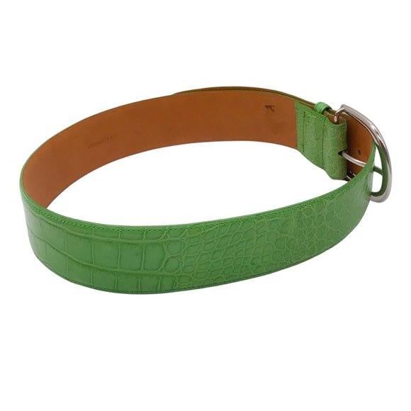 RALPH LAUREN GREEN / SILVER LOCK CHARM WIDE ALLIGATOR SKIN LEATHER BELT main image 5